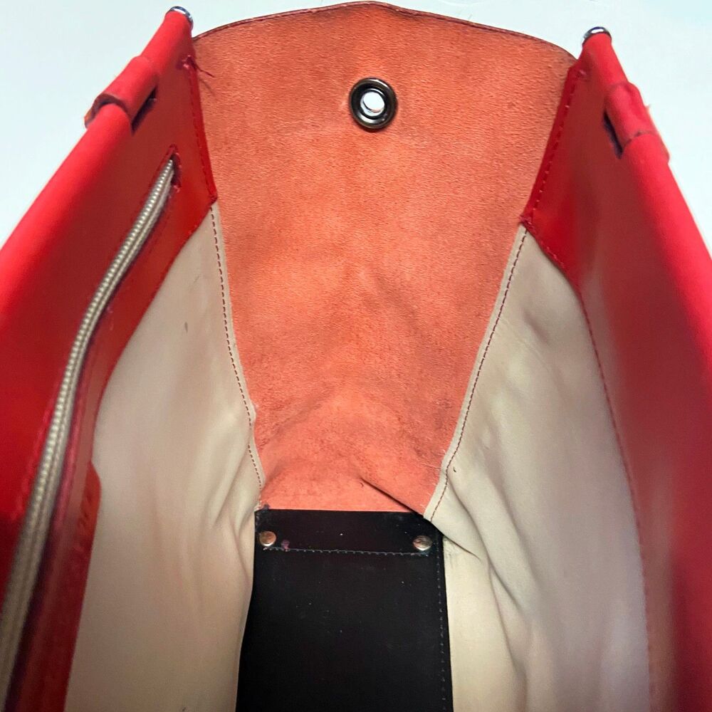 Lamarthe Red Leather Tote Bag Open Top 12"W x 10.5"H x 4.5"D Minimalist Italy - Picture 12 of 16